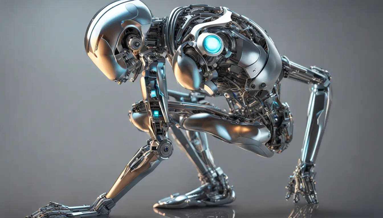 Imagem de um braço robótico criando um design de produto com holograma 3D, simbolizando a criatividade artificial em IA generativa.